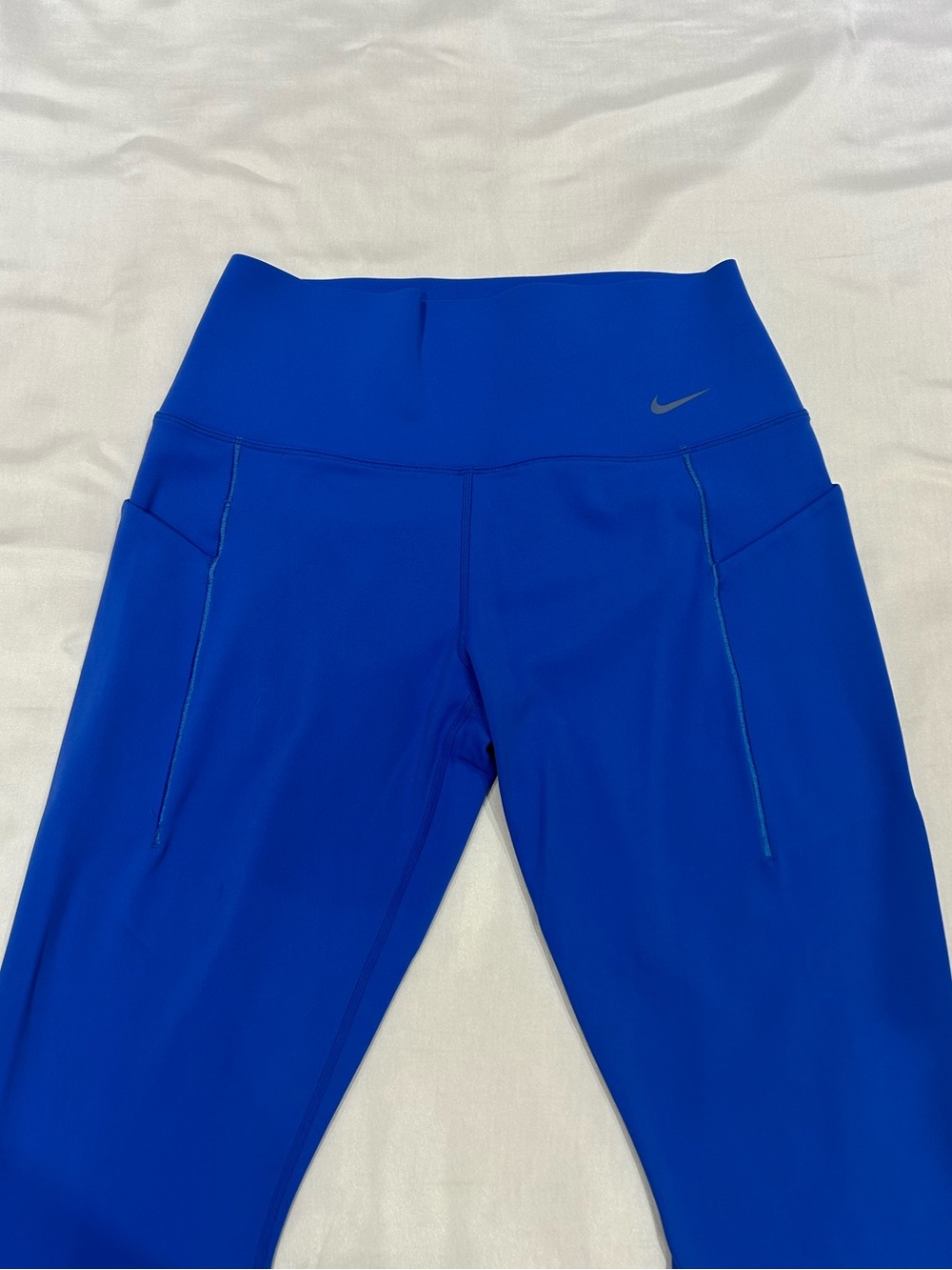 Nike Dri Fit Royal Blue Athletic Leggings with Side Pockets, Size L